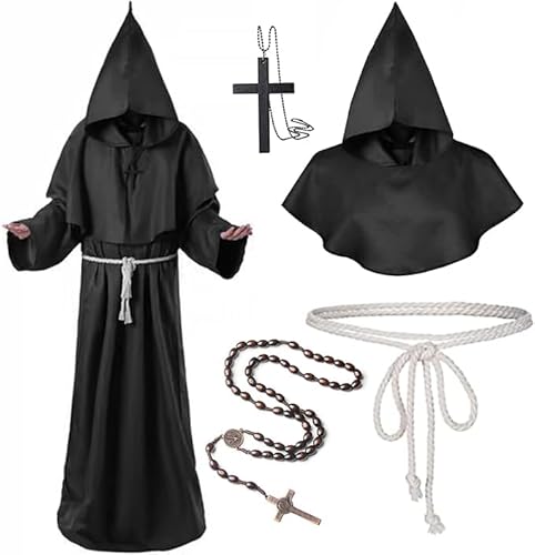 Raveparty Mönchskostüm Erwachsene, Mönch Roben Mönch Outfit Herren Mittelalter Kostüm Herren Priester Kostüm mit Kreuz Halskette Verkleidung für Erwachsene Karneval Halloween Party (Schwarz, L) Raveparty Mönchskostüm Erwachsene, Mönch Roben Mönch Outfit Herren Mittelalter Kostüm Herren Priester Kostüm mit Kreuz Halskette Verkleidung für Erwachsene Karneval Halloween Party (Schwarz, L) von Raveparty