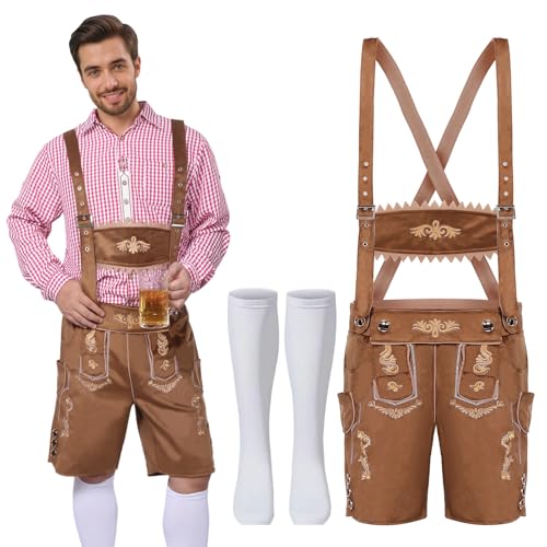 Raveparty Oktoberfest-Kostüm für Herren, Lederhose, Bayerisches Kostüm, Herren, Oktoberfest-Kostüme, Herren, für Bierfest, Halloween, Karneval (Braun, L) von Raveparty