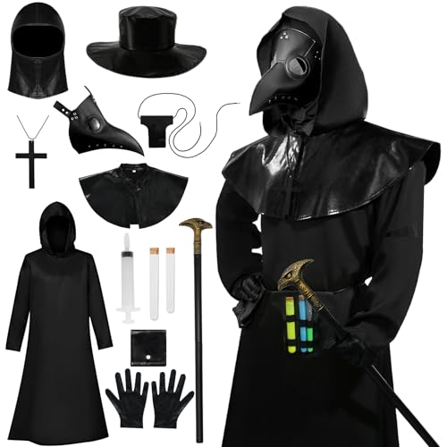 Raveparty Pestdoktor Kostüm Herren, Plague Doktor Kostüm Erwachsene, Halloween Kostüm Herren, Mittelalter Steampunk Halloween Cosplay Rollenspiel Outift für Erwachsene. (L) von Raveparty
