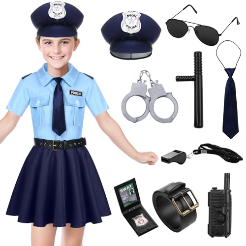 Raveparty Polizei Kostüm für Kinder, Mädchen, Halloween, Geburtstag, Karneval, Fasching. (Mädchen, M) von Raveparty