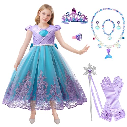Raveparty Prinzessinnenkleid für Mädchen, Prinzessinnenkostüm für Mädchen mit Zubehör-Set, Prinzessinnen, Prinzessin, Mädchen, für Karneval, Halloween, Cosplay, Geburtstag (Violett, 110) von Raveparty