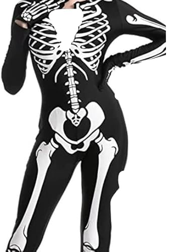 Raveparty Skelett-Kostüm für Damen, Skelett-Einteiler für Damen, Skelett-Body, Overall, Kostüm für Halloween-Party (Stil A, M) von Raveparty