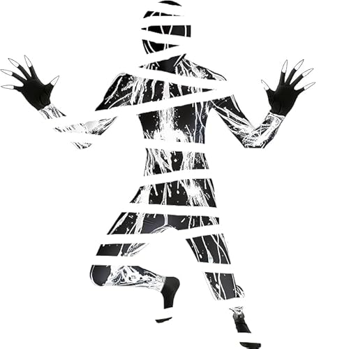 Raveparty Skelett-Kostüm für Jungen, Skelett-Einteiler, leuchtet im Dunkeln, Skelett-Kostüm, Kinder für Jungen, Halloween-Kostüme (Schwarz-1, 150) von Raveparty