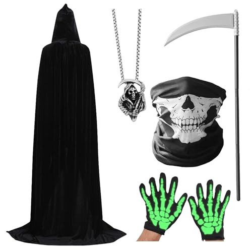 Sensenmann Kostüm, Halloween Kostüm Erwachsene Sensenmann, Halloween Kostüm Kinder Sensenmann, Halloween Party Kostüm Karneval Party Outfits Cosplay für kinder (110) von Raveparty