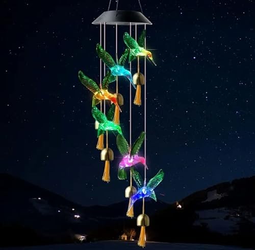 Windspiele Neue Outdoor-Solar-Wind- Klingelampe LED Hummingbird Bell Ornamente Wishing Flaschengarten Balkon Deko- Urlaub Geburtstagsgeschenke von Rawrr