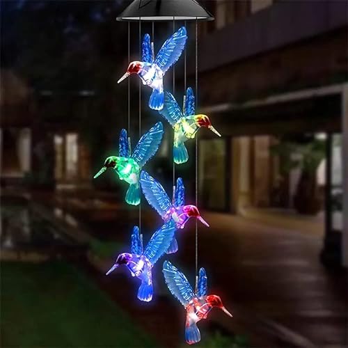 Windspiele Neue Outdoor-Solar-Wind- Klingelampe LED Hummingbird Bell Ornamente Wishing Flaschengarten Balkon Deko- Urlaub Geburtstagsgeschenke von Rawrr