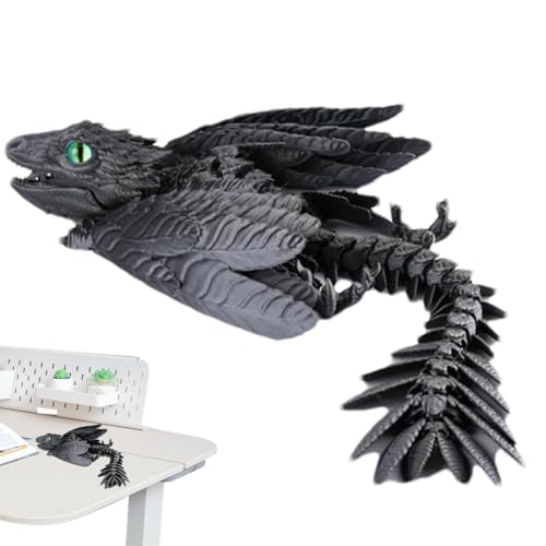 Gedruckter Drache mit beweglichem Drache mit fliegenden Federn 30 cm | sensorisches Drachenspielzeug | fliegender Drache | Gedrucktes Dragon Fidget Spielzeug zum Stressabbau, Schütteln und sein von Raxove
