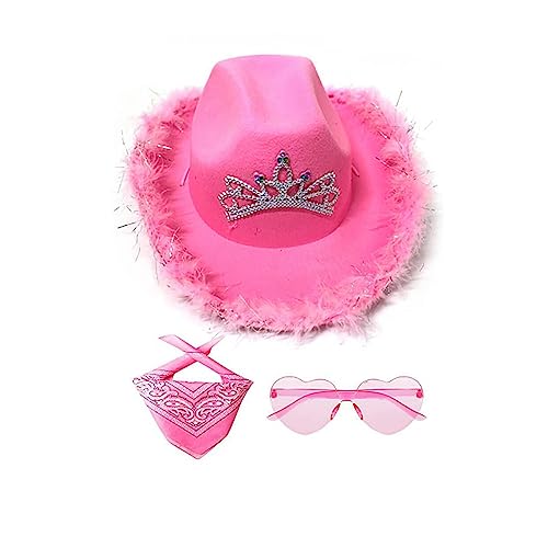 Jeanshut, Westernhut, Western-Kostüm, Jeanshüte für Männer, Cowgirl-Hut aus Filz, helle Farben, für Damen, quadratischer Schal aus Polyester, Set von Raxove