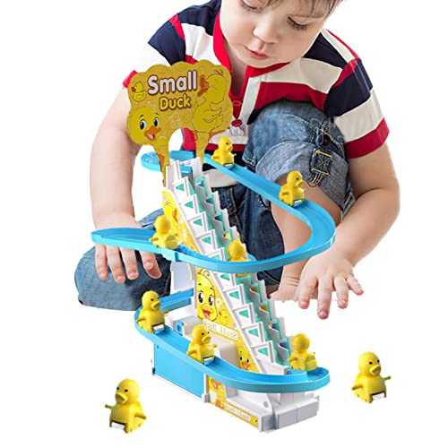 Lustiges automatisches Slide-Spielzeug, Ente mit Leiter, Geschenk für Babys, musikalische Achterbahn mit LED-Lichtern für Kinder, entzückende Pinguin-Rutsche für Party-Dekoration von Raxove