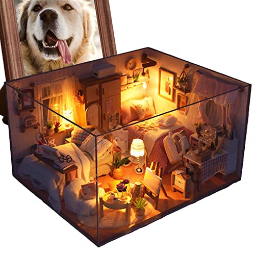 Puppenhaus zum Selbermachen, Miniaturhaus aus Holz für Mädchen, handgemachtes Puppenhaus mit Möbeln und staubdichter Abdeckung zur Dekoration von Regalen von Raxove