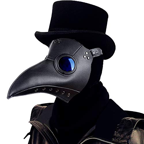 Raxwalker Pest Doctor Maske Retro Steampunk Halloween Kostüm Lange Nase Vogel Schnabel Cosplay Requisiten (schwarz) von Raxwalker