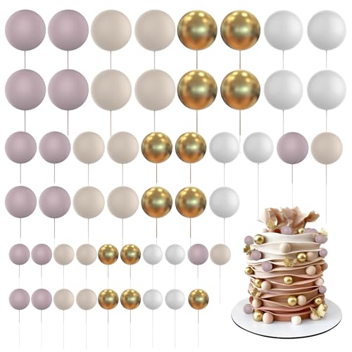 60 PCS Tortendeko Kugel,Torten Deko,Cake Topper Dekorationen DIY Mini Ballon Cupcake Einsatz für Geburtstag Party Baby Dusche Hochzeit Weihnachten(Braun, Hellviolett, Weiß, Gold) von Raye