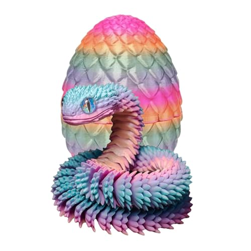 Raypontia 3D Schlange Mit Ei - 7,5 cm 3D Gedruckte Schlange Mit Ei,Schlange 3D Druck Mit Ei,3D Drucker Schlange Mit Ei,3D Schlangeneier Spielzeug,Flexible Gelenke,Zuhause Innendekoration, Colorful von Raypontia