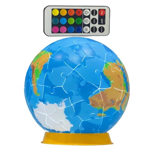 Raypontia Globe Model 3D Jigsaw, Globe Model 3D -Rätsel,Leuchten Sie 3D -Puzzlebon -Konstruktionskit - Batteriebetrieben, mit Fernbedienungsschreibtisch Dekoration für Kinder, Kinder, Mädchen, von Raypontia