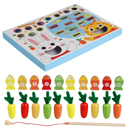 Raypontia Karotten-Ernte Angelspiel - Holz Angelspiel Möhren Ernte Spielzeug,Sinnes Puzzle zum Farbensortieren für Vorschulkinder als Geschenkfüller für Geburtstage und von Raypontia