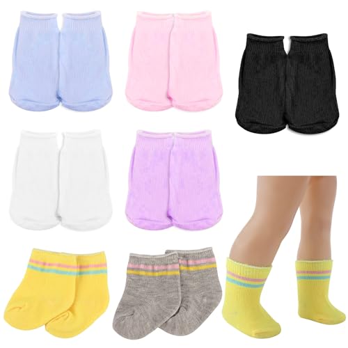7 Paar Puppensocken,Puppenzubehör Socken, Zubehör Puppe Socken für 12-20 Inch Puppen und 28-35 cm Kuscheltiere, 7 Farben, 2 Stile, Passend Zu Verschiedenen Puppenkleidern von Rbleote