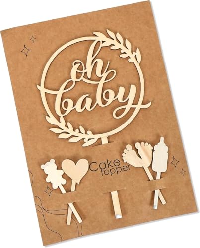 7 pcs Oh Baby Cake Topper Oh Baby Deko mit Cake Topper im Formen von Herz, Babyflasche, Bär, Füße, Engel und Schnuller Mädchen Junge Kuchen Shower Kuchenaufsatz von Rbleote