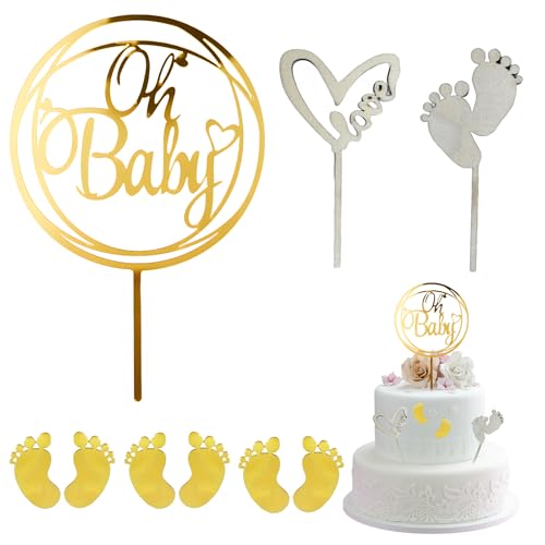 9 pcs Oh Baby Cake Topper Oh Baby Deko mit Cake Topper im Formen von Herz und Babyflasche, 6 pcs Gold Fußabdrücke Tortendeko Acryl Mädchen Junge Kuchen Shower Kuchenaufsatz 9 pcs Oh Baby Cake Topper Oh Baby Deko mit Cake Topper im Formen von Herz und Babyflasche, 6 pcs Gold Fußabdrücke Tortendeko Acryl Mädchen Junge Kuchen Shower Kuchenaufsatz von Rbleote