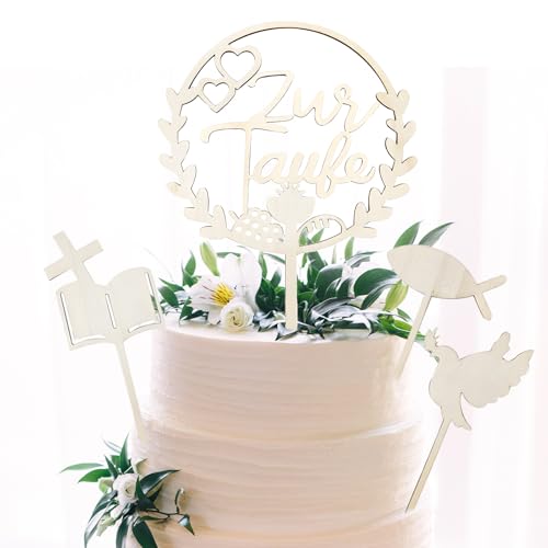 Cake Topper Taufe,4 Stücke Taufe Tortendeko,Holz Cake Topper Kommunion,Kuchen und Cupcakes Dekorieren,Geeignet für Besondere Anlässe Wie Kindertaufen Cake Topper Taufe,4 Stücke Taufe Tortendeko,Holz Cake Topper Kommunion,Kuchen und Cupcakes Dekorieren,Geeignet für Besondere Anlässe Wie Kindertaufen von Rbleote