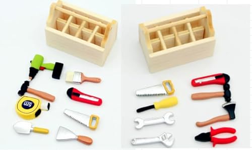 Mini Werkzeug 2-Teiliges Set, Kinderwerkzeug, Spielzeug Werkzeug, Miniatur Wichtel Werkzeugkasten mit 18 Werkzeug, Geeignet für Puppenhaus-Miniaturgartendekoration und Foto-Requisiten Mini Werkzeug 2-Teiliges Set, Kinderwerkzeug, Spielzeug Werkzeug, Miniatur Wichtel Werkzeugkasten mit 18 Werkzeug, Geeignet für Puppenhaus-Miniaturgartendekoration und Foto-Requisiten von Rbleote
