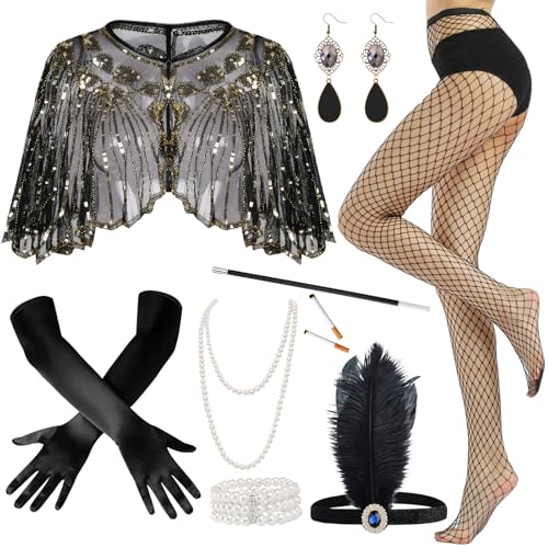 Rbleote 20er Jahre Kostüm Damen, 1920er Jahre Kostüm, Great Gatsby Accessoires Set, Inklusive 9 Accessoires Wie Schal, Handschuhe, Ohrringe, Halskette Etc. – Perfekt für Halloween und Karneval Rbleote 20er Jahre Kostüm Damen, 1920er Jahre Kostüm, Great Gatsby Accessoires Set, Inklusive 9 Accessoires Wie Schal, Handschuhe, Ohrringe, Halskette Etc. – Perfekt für Halloween und Karneval von Rbleote