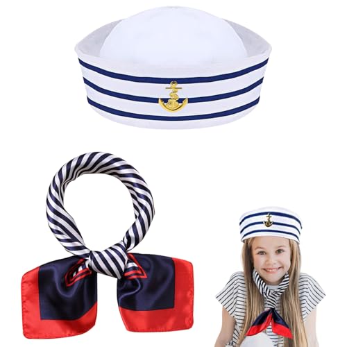 Rbleote Matrosenmütze und Schal,Sailor Hat Schal Set für Männer und Frauen,Blau und Weiß, Gestreift, Matrosenkapitänsmütze,für Mottoparty Cosplay VerkleidungKarneval Foto Requisiten Accessoires von Rbleote