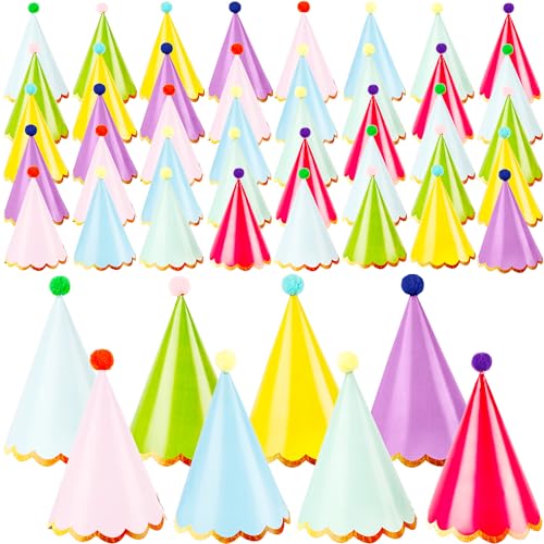 Rcanedny Bunte Papierhüte mit Pompons, Partyhüte für Geburtstag, Neujahr, Campus, Party, Gastgeschenk, 48 Stück Rcanedny Bunte Papierhüte mit Pompons, Partyhüte für Geburtstag, Neujahr, Campus, Party, Gastgeschenk, 48 Stück von Rcanedny