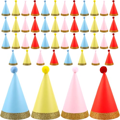 Rcanedny Bunte Partyhüte mit Pompons, für Kinder, Erwachsene, Geburtstag, Urlaub, Party, Familientreffen, Gastgeschenk, 48 Stück Rcanedny Bunte Partyhüte mit Pompons, für Kinder, Erwachsene, Geburtstag, Urlaub, Party, Familientreffen, Gastgeschenk, 48 Stück von Rcanedny