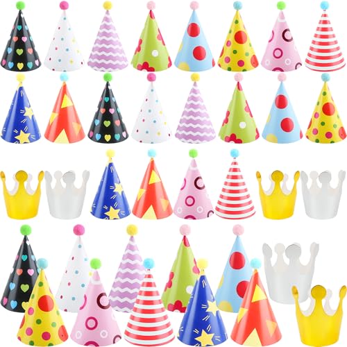 Rcanedny Das 36-teilige Partyhut-Set beinhaltet 30 niedliche Papierhüte mit Pompons und 6 Kronen für Geburtstag, Urlaub, Feier, Partyzubehör Rcanedny Das 36-teilige Partyhut-Set beinhaltet 30 niedliche Papierhüte mit Pompons und 6 Kronen für Geburtstag, Urlaub, Feier, Partyzubehör von Rcanedny
