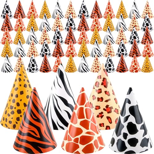 Rcanedny Papierhüte mit Leopardenmuster, Dschungel-Thema, Geburtstagsparty, Papierhüte für Kinder und Erwachsene, Zoo-Themen-Geburtstagsparty-Zubehör, 60 Stück Rcanedny Papierhüte mit Leopardenmuster, Dschungel-Thema, Geburtstagsparty, Papierhüte für Kinder und Erwachsene, Zoo-Themen-Geburtstagsparty-Zubehör, 60 Stück von Rcanedny