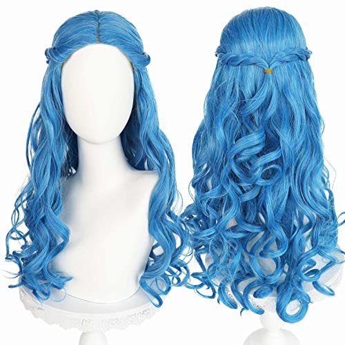 Rcrllya Anime Addison Alien Cosplay Perücken für Zombie 3 Blau Langen Lockigen Haar mit Braides Maschine Made Halloween Party Perücke Kappe von Rcrllya