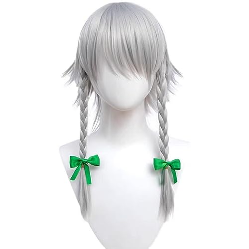 Rcrllya Anime Cosplay Perücke Izayoi Sakuya Perücke Silber und Weiß Doppel geflochtenes kurzes Haar für Touhou-Projekt-Rollenspiele Perücken mit Perücken Kappe von Rcrllya