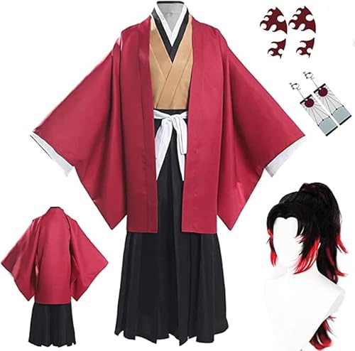 Rcrllya Anime Dämonen-Jägerin Tsugikuni Yoriichi Cosplay Kostüm Kimetsu ohne Yaiba Yoriichi Tsugikuni Cosplay Kostüm Kimono für Männer Damen (L,Tsugikuni Yoriichi Perücke) von Rcrllya