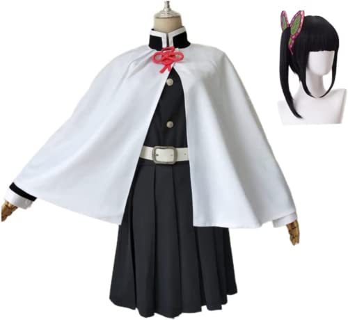 Rcrllya Anime Demon Slayer Tsuyuri Kanao Outfit Kimono Maid Kleid Cosplay Kostüm Zubehör Anzug Uniformen Perücke Erwachsene Party Geschenk (Set Perücke,L) von Rcrllya