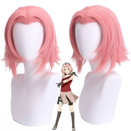 Rcrllya Anime Haruno Sakura Cosplay Perücken Rosa Kurzen Hitzebeständig Synthetische Haar Perücke Kappe Für Mädchen von Rcrllya