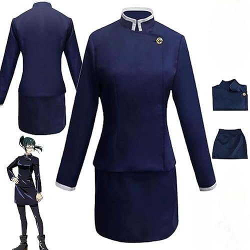 Rcrllya Anime Jujutsu Kaisen Zenin Maki Cosplay Kostüm Outfit Kugisaki Nobara Blaue Uniform Voll Set Halloween Karneval Party Anzug (Kostüm,XXXL) von Rcrllya