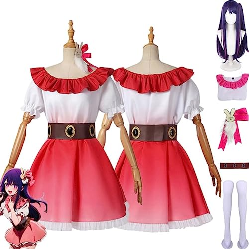 Rcrllya Anime Oshi no Ko Hoshino Ai Cosplay Kostüm Hoshino Rubii Pink JK Uniform Perücke Kopfschmuck Vollsatz Halloween Rollenspiel Party Uniform (Kostüm Perücke,L) von Rcrllya