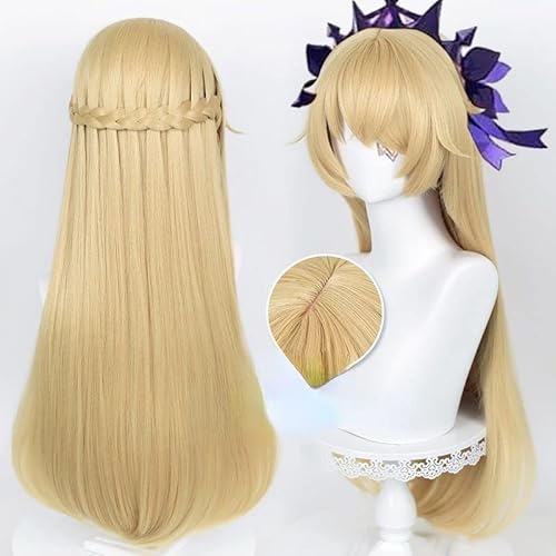 Rcrllya Genshin Impact Fischl Perücke Cosplay Blonde Twin Curly Pferdeschwanz Goldene Gerade Hitze Beständig Haar Erwachsene Halloween Rolle Spielen von Rcrllya