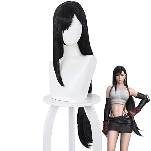 Tifa Lockhart Cosplay Perücke Anime Final Fantasy 7 Lange Schwarz Gerade Kostüm Haar für Frauen Mädchen Halloween Party Synthetische Perücke von Rcrllya