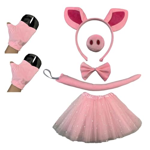 Rdxanc Schweine-Kostüm-Zubehör, flauschiges rosa Schweineohren, Stirnband, Fliege, Schnauze, Tutusfüße, Handschuhschwanz, Zubehör-Set, Kostüm Rdxanc Schweine-Kostüm-Zubehör, flauschiges rosa Schweineohren, Stirnband, Fliege, Schnauze, Tutusfüße, Handschuhschwanz, Zubehör-Set, Kostüm von Rdxanc