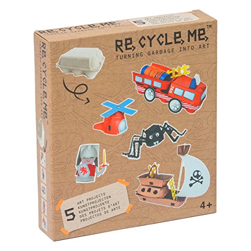 Re Cycle Me DEFG1020 Recycling Bastelspaß für 5 Modelle, Bastelset für 5 Kunstprojekte, Kreativset für Kinder ab 4 Jahre, Set zum Basteln mit Haushaltsmaterialien, Recycle Mich, Bastelmix von Re Cycle Me