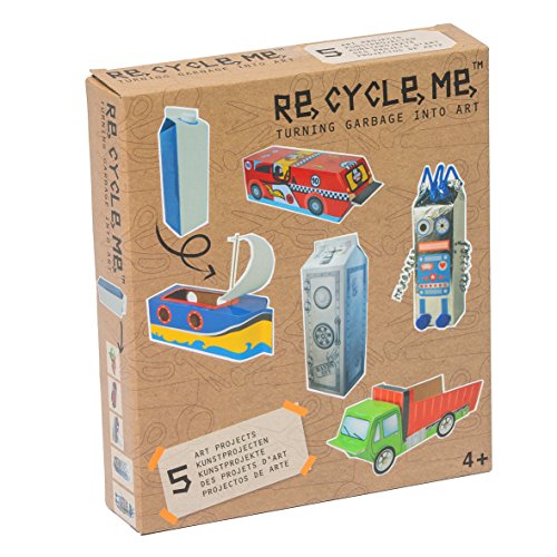 Re Cycle Me DEFG1030 Recycling Bastelspaß für 5 Modelle, Bastelset für 5 Kunstprojekte, Kreativset für Kinder ab 4 Jahre, Set zum Basteln mit Haushaltsmaterialien, Recycle Mich, Bastelmix von Re Cycle Me