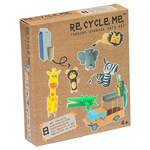 Re Cycle Me DEFG1130 Recycling Bastelspaß Jungle, Bastelset für 8 Dschungel Modelle, Kreativset für Kinder ab 4 Jahre, Set zum Basteln mit Haushaltsmaterialien, Recycle Mich, Bastelmix von Re Cycle Me