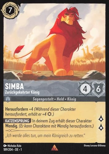 Simba - Zurückgekehrter König (V.1) 1TFC-189 Rare Deutsch Near Mint - The First Chapter - mit ReCollectibles-Versandschutz - für Lorcana von ReCollectibles