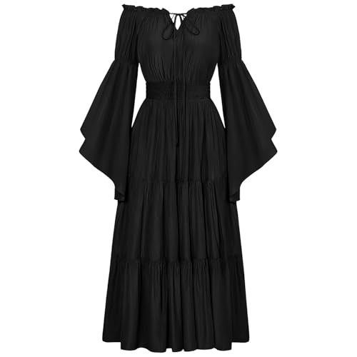 2024 Halloween Gothic Stil Retro Eine Schulter Glocke Ärmeln Taille Uchiha Itachi Kostüm Cosplay (Black, XXL) von ReSin90s