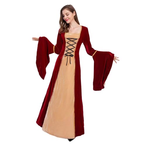 Elegantes Cosplay-Kleid, Gothic-Kleid, mittelalterliches Hofkostüm mit ausgestellten Ärmeln für Damen, Halloween-Party Ihr Fälscher-Cosplay-Kostüm (Red, M) von ReSin90s