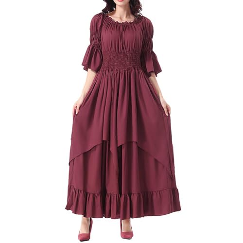 Elegantes Gothic Lace Cosplay Kostüm Halloween Kleid Kleid für Frauen Mittelalter Kostümparty Kostüm Erwachsene Frauen Cosplay (Red, XXL) von ReSin90s
