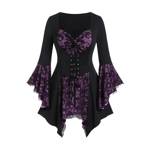 Gothic Elegantes Mittelalterkleid für Damen, Cosplay-Kostüm, Spitze, gerüschter Ausschnitt, ausgestellte Ärmel, historisches Katze Cosplay Kostüm Kätzchen Schwanz Ohren Kragen Pfoten (Purple, L) Gothic Elegantes Mittelalterkleid für Damen, Cosplay-Kostüm, Spitze, gerüschter Ausschnitt, ausgestellte Ärmel, historisches Katze Cosplay Kostüm Kätzchen Schwanz Ohren Kragen Pfoten (Purple, L) von ReSin90s
