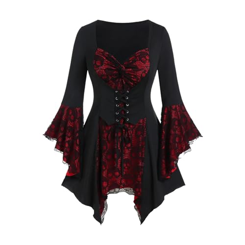 Gothic Elegantes Mittelalterkleid für Damen, Cosplay-Kostüm, Spitze, gerüschter Ausschnitt, ausgestellte Ärmel, historisches Katze Cosplay Kostüm Kätzchen Schwanz Ohren Kragen Pfoten (RD1, S) von ReSin90s