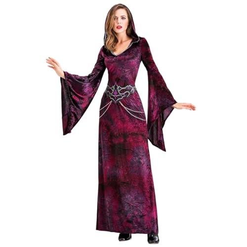 Gothic-Kostüm, Elegantes Halloween-Cosplay-Kleid für Frauen, Gothic-Spitze, Abendkleid, mittelalterliches Rollenspiel-Outfit Arkanes Cosplay-Kostüm (Red, M) von ReSin90s
